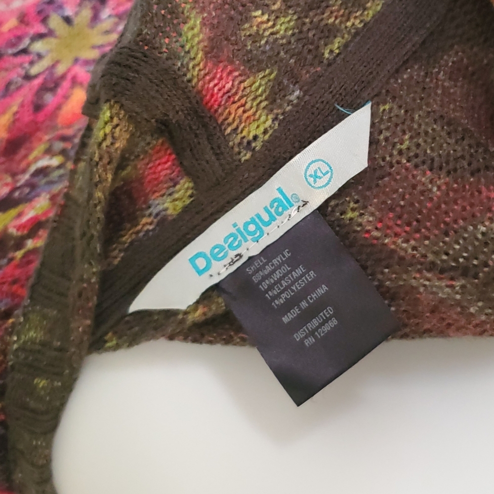 Desigual Multicolor Floral Knit Cardigan XL - Picture 4 of 6